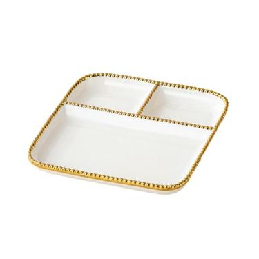 Imagem de Vento nórdico doméstico simples e requintado personalidade criativa placa jiaozi resistente a altas temperaturas - placa de grade branca de 20,8 cm