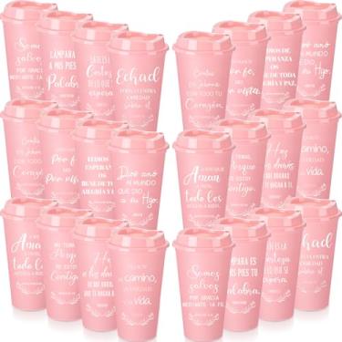 Imagem de Zhehao Copos de café cristãos espanhóis de 473 ml, reutilizáveis, versículo da Bíblia religiosa, copos de plástico a granel com tampas, caneca de viagem para presentes cristãos inspiradores para