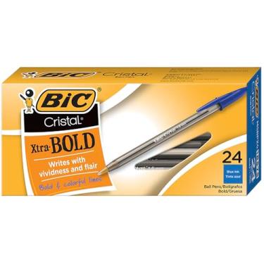 Imagem de BIC Caneta Esferográfica Cristal Xtra em Negrito, Ponta Negrito (1,6 mm) para Linhas Vivas e Dramáticas, Azul, 24 Unidades