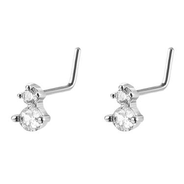 Imagem de Niaspi 2 peças de piercing de nariz em forma de L duplo cristal zircônia cúbica piercing minimalista strass piercing de narina joias para mulheres, Small, Cobre Zircônia cúbica, Sem Pedra Preciosa