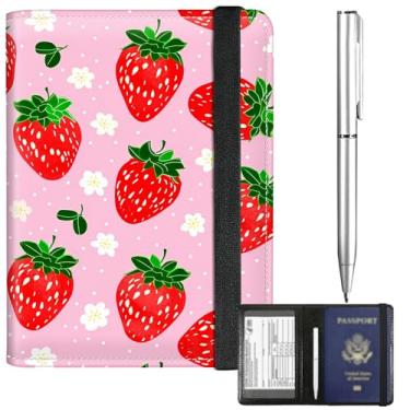 Imagem de BFDHGQZC Capa para cartão de passaporte e vacina, combo de porta-passaporte para viagem, couro PU, bloqueio RFID, compartimento para cartão de vacina, com alça elástica e caneta, para mulheres e