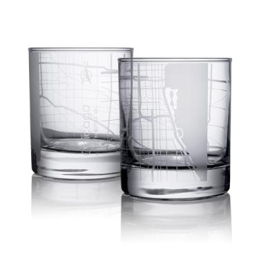 Imagem de Conjunto de 2 copos de uísque com mapa de Chicago, copos de rochas, 25 ml, copos antiquados para beber uísque escocês, bourbon, coquetel, conhaque, vodca, gin, tequila, rum, licor de centeio, presente