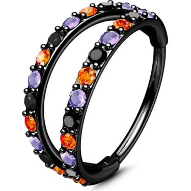 Imagem de OUFER Anéis de nariz de Halloween, aço cirúrgico 316L, 20G, argola dupla, para mulheres com zircônia preta, laranja, roxo, segmento articulado, clicker helix, cartilagem, concha, torre, tragus