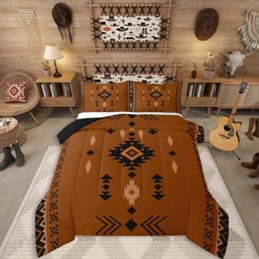 Imagem de Jogo de cama casal asteca ocidental, nativo americano, nativo americano, conjunto de edredom para meninos adultos e adolescentes, edredom geométrico do sudoeste, colcha étnica americana, decoração
