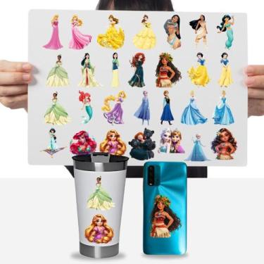 Imagem de Cartela Adesivos Princesas Elsa Moana Ariel DTF UV Prova D'água - Grav