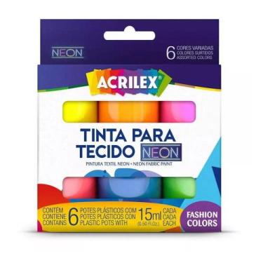 Imagem de Tinta De Tecido Acrilex 15 Ml Neon com 6 Cores