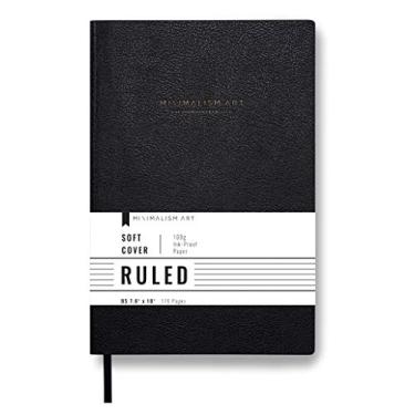 Imagem de Arte minimalista, capa macia para caderno, composição B5 tamanho 7,6 x 10 polegadas, página forrada com papel, 192 páginas, couro PU fino, papel grosso premium - 100 gsm, projetado em São Francisco, Preto