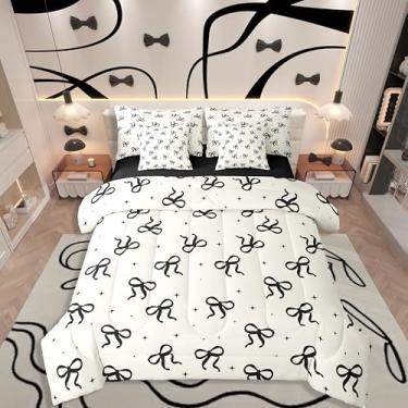 Imagem de Erosebridal Conjunto de edredom com laço preto e bege, para meninas adolescentes, adolescentes, roupa de cama king size, moderno, moderno, 7 peças, para mulheres, minimalistas, coleções de cama com