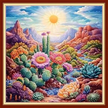 Imagem de DMCVIVR Kits de ponto cruz carimbado para iniciantes e adultos, kits de bordado para iniciantes, kit cruzado para iniciantes, 11 quilates, plantas suculentas e flores, 45,7 x 45,7 cm