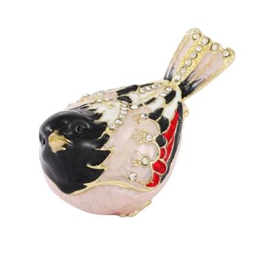 Imagem de Mini caixa de bugigangas em forma de pássaro rosa dobradiça pintada à mão pequenas caixas de suporte de anel de joias esmaltadas animais artesanato presente de Natal para mulheres
