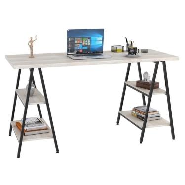 Imagem de Mesa Escrivaninha Cavalete 150cm Estilo Industrial Prisma C08 Snow/preto - Mpozenato