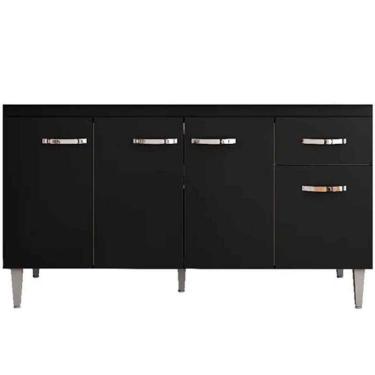 Imagem de Balcão de Pia Para Cozinha 150 Cm Graziela 4 Portas 1 Gaveta Preto