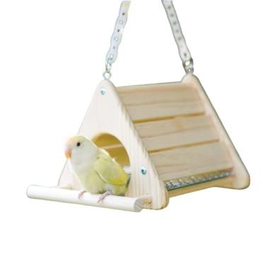 Imagem de Ninho de pássaro de madeira, cabana suspensa de madeira com fundo de metal removível para facilitar a limpeza, cama de dormir de pássaros, cama de papagaio, esconderijo, rede suspensa para periquitos