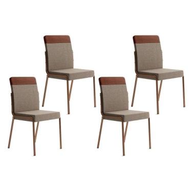 Imagem de Kit 4 Cadeiras Sala Jantar Duo 1739 4 Uni Rose Linho Areia Courano Caramelo Carraro