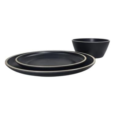 Imagem de Kit Cozinha Jantar Almoço Prato Raso 27cm Prato Sobremesa 22cm Tigela 15cm Melamina Plástica (Preto)