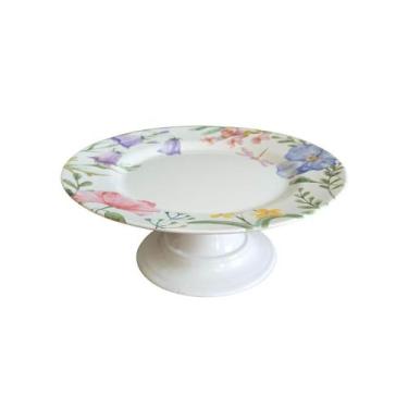 Imagem de Prato de Bolo com Pé Cerâmica Lelis Estampa Floral 29 cm - ALLEANZA