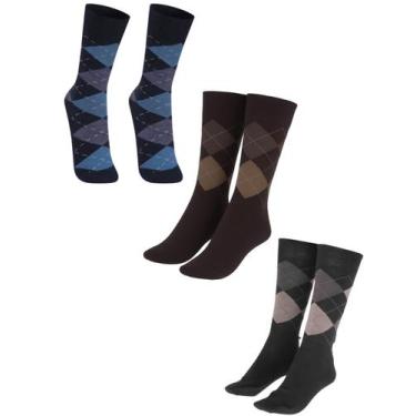 Imagem de Kit 3 Pares Meia Social Selene Masculina Quadriculada 8010, Mescla, 39