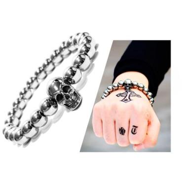 Imagem de Bracelete Pulseira Caveira Aço Inoxidável Cirúrgico Skull Custom Punk 