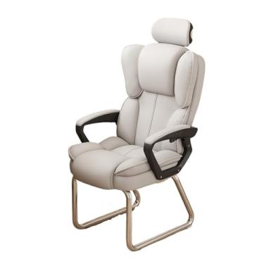 Imagem de ZzleoyuUUs-12 Cadeira de escritório, cadeira de escritório em casa, encosto alto, couro PU, macio executivo, cadeira de recepção lateral com base de trenó prateado, sem rodas, cadeira de computador