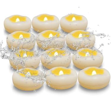 Imagem de Eynshoo Velas flutuantes, luzes de chá de LED à prova d'água de 7 cm – chama cintilante realista, bateria de 200 horas, sem chama e segura, liga e desliga automática, decoração de piscina para