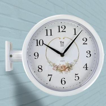 Imagem de Relógio Dupla Face Estilo Estação de Trem Branco Vintage Retrô Parede 