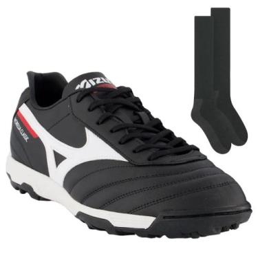Imagem de Kit Chuteira Society Mizuno Morelia Classic + Meião, Preto, 41