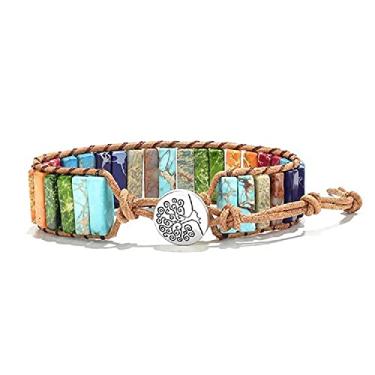 Imagem de COLORFUL BLING Pulseira De Couro Com Chakras Brilhantes E Coloridos, Feita À Mão, Estampa Boho, Girassol, Flor Pedra Verdadeira, Pulseiras Da Árvore Vida, Trançado Para Ioga, Joias Amizade, Presente