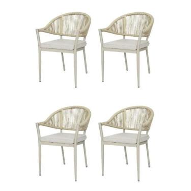 Imagem de Kit 4 Cadeiras Empilhável Amalfi Caraíva Fratini Alumínio Encosto Tram