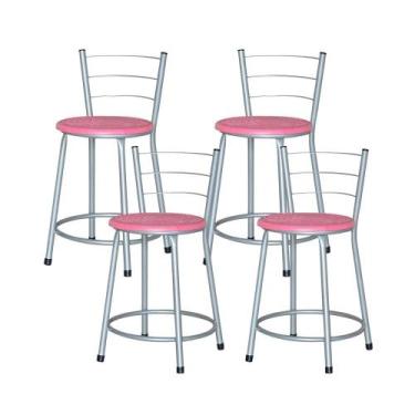 Imagem de Jogo 4 Banqueta Baixa Ratan Cinza Retro - Lamar Design, Rosa