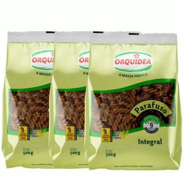 Imagem de Kit 3 Macarrão Integral Parafuso Orquídea Pacote 500g