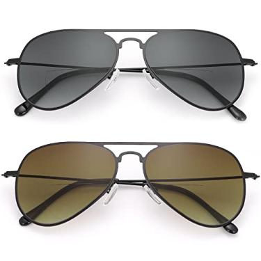 Imagem de YIMI 2 pares de óculos de leitura bifocais UV400 óculos de sol para esportes ao ar livre óculos de sol com bloqueio de luz azul para homens e mulheres (preto + marrom, 2,00, multiplicador_x)