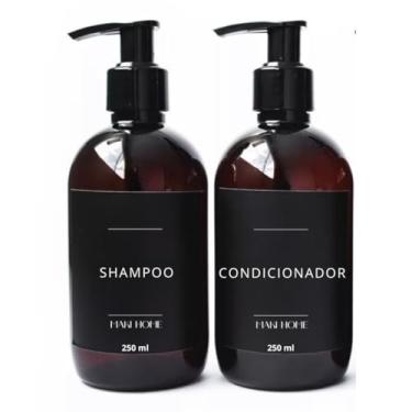 Imagem de Frasco Pet Âmbar 2pçs Shampoo E Condicionador 250ml Etiqueta Preta