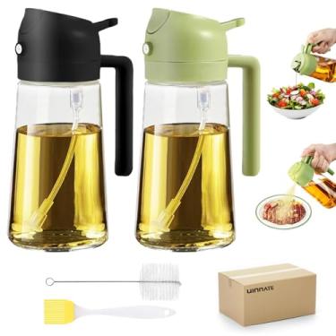 Imagem de Borrifador Spray para Azeite e Óleo, Kit 4 em 1 com 2 Frascos de Vidro 470ml, Pincel e Escova, Pulverizador Antivazamento com Controle de Fluxo, Para Air Fryer Churrasco Cozinha