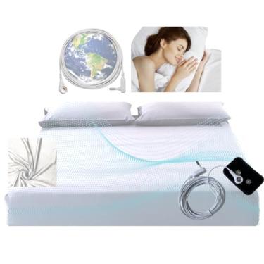 Imagem de Ellectrify Lençol com elástico de aterramento - 5% prata pura e 95% algodão orgânico - Cabo de conectividade para aterramento, dormir e cama - solteiro, casal, Queen, King, California King (King)