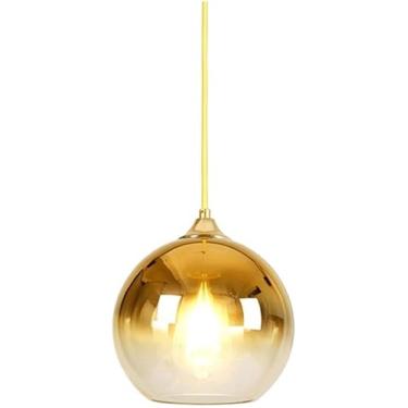 Imagem de Espelho Moderno Bola De Vidro Pingente Luz Ouro Rosa Ouro Prata Globo Loft Hanglamp Criatividade Nórdica E27 Lâmpada Pingente De Cabeça única Luminária De Cozinha, Gold-20cm