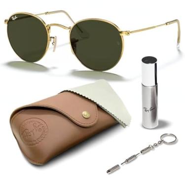 Imagem de Ray-Ban RB3447 Óculos de sol metálicos redondos com kit de óculos – protetores de nariz ajustáveis – Óculos de sol retrô formais e casuais ideais, Ouro (001 | 47 mm), 47 mm