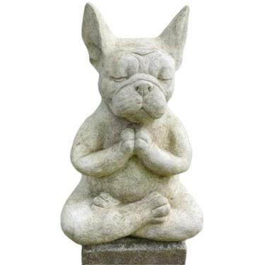 Imagem de JTZXJJX Estátua de cachorro meditando Buda - Estátua de cachorro Zen Yoga postura relaxada estatueta de meditação de Buda para canteiros de flores interior ao ar livre gramado decoração de jardim