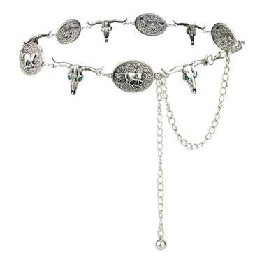 Imagem de ILuvatar Cinto Western Metal Concho para mulheres, corrente de cintura para mulheres, calça social ajustável, Prata - T22, Mediun