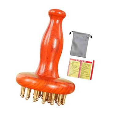 Imagem de Kokiya Pente de massagem com cabeça de latão com 29 dentes, ferramenta corporal Gua Sha de cobre, escova de massagem manual de madeira para corpo inteiro, Package a