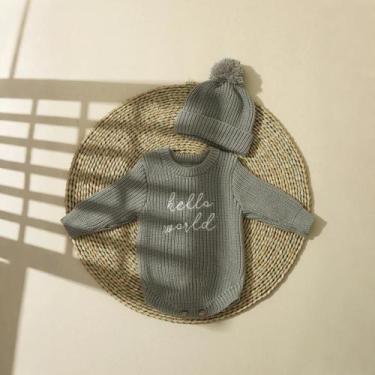 Imagem de Macacão De Tricô Para Bebê Menino Ou Menina Com Chapéu Pom Pom Para Fo