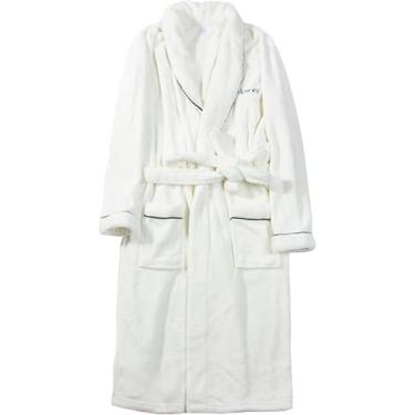 Imagem de Homens Plus Size Roupão De Banho De Flanela Quente Homens Roupão De Banho De Inverno Pijamas Noite Roupão Roupões Aconchegantes, White, 6XL
