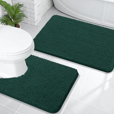 Imagem de OLANLY Conjunto de tapetes de banheiro de 2 peças, tapetes de banho de chenille macio absorvente e contorno em forma de U, tapete de banheiro lavável na máquina, acessórios de decoração de casa (76 x