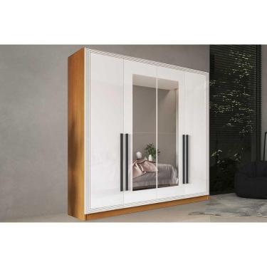 Imagem de Guarda Roupa Casal 4 Portas (2 C/ Espelho) E 4 Gavetas Valência Freijo/branco - Politorno