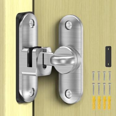 Imagem de Fechadura de porta de celeiro – Trava de porta deslizante pequena 90/180 graus Trava de porta de bar resistente trava deslizante de segurança para banheiro, jardim, quarto, armário (prata-1 pacote)