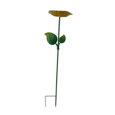 Imagem de Generic Alimentador de pássaros de metal para flores, banheira para pássaros, ornamento de jardim de 25 polegadas, tigela de banho para pássaros de ferro, Amarelo