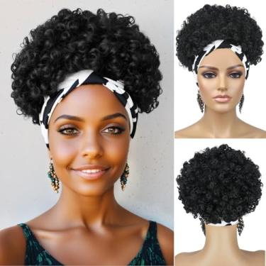 Imagem de Adancyler Peruca Afro Puff para mulheres negras sem cola, sem cordão, com faixa elástica semelhante a vaca, peruca de cabelo cacheado crespo para todos os tamanhos de cabeça 1B