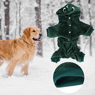 Imagem de Roupas de inverno de lã fofas de dinossauro para cães com capuz para cães pequenos, jaqueta de lã de inverno fofo (P)