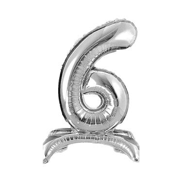 Imagem de Balão gigante prata metalizado com base para chão 75 cm Números (Clique e Escolha Seu Número) (6)