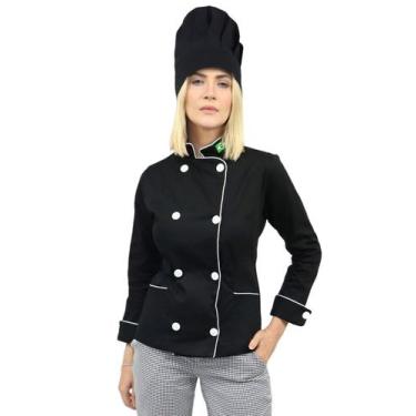 Imagem de Conjunto Dólmã Feminina Algodão e Chapéu Chefe de Cozinha - DEMORGAN, 