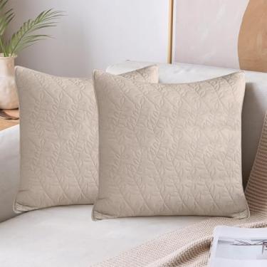 Imagem de Ladyann Conjunto de capas de almofada acolchoadas 66 x 66 de 2.100% algodão com estampa de folhas de algodão, fronhas decorativas macias e aconchegantes de linho para sofá-cama, sala de estar